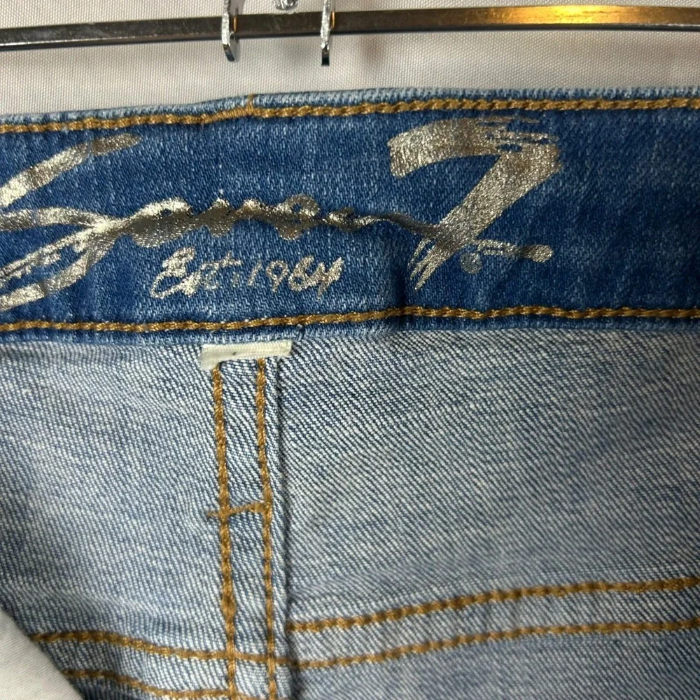 Seven High Rise Stovepipe Straight‎ Denim Jeans Women 32 Blue Embroidery Flowers